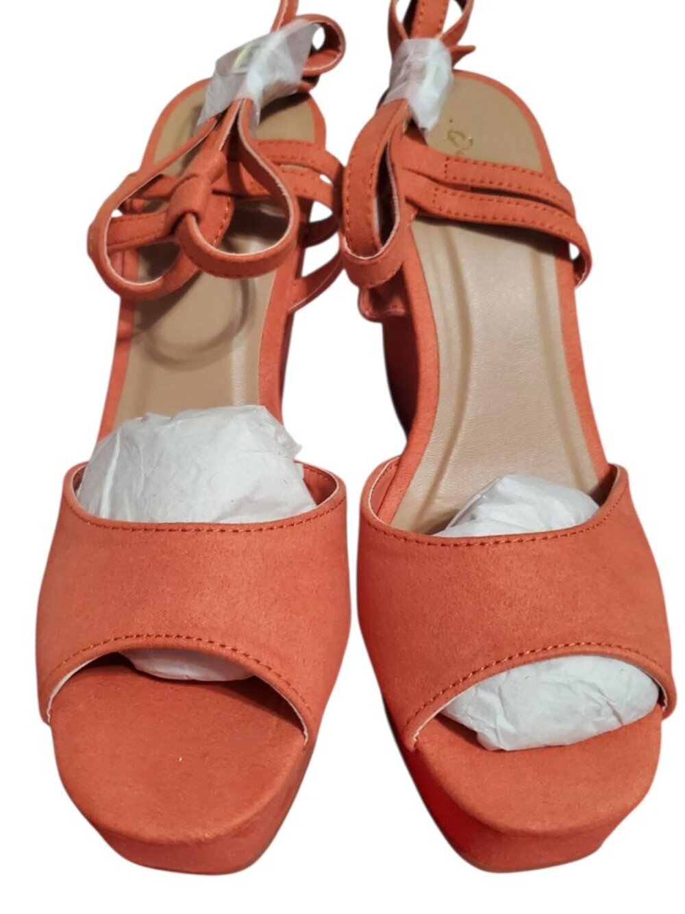 Qupid Shoe Strappy Wedge Sandals Open Toe Ash Coral Size 8 - Picture 11 of 11